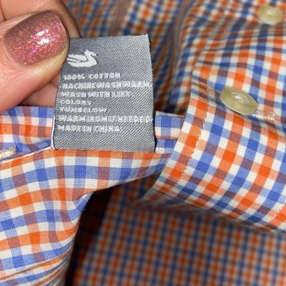 Men's Southern Marsh button up shirt size small orange blue plaid - Picture 5 of 7